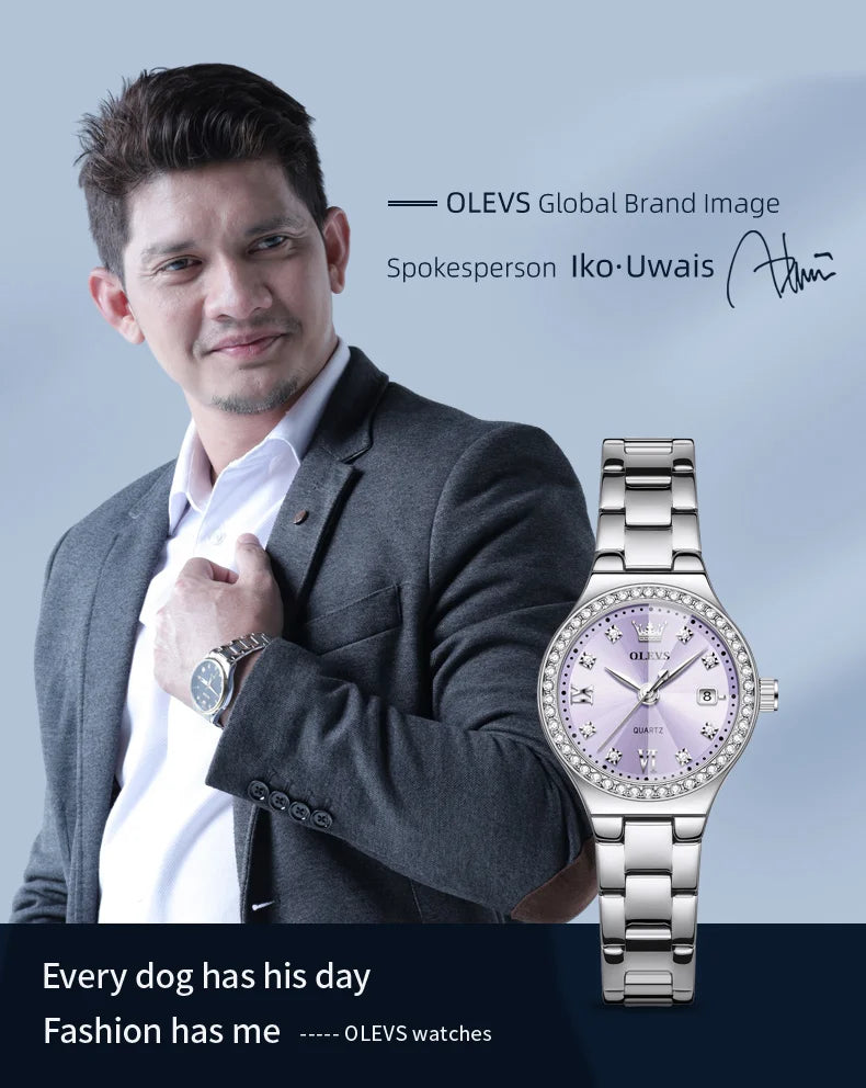 OLEVS 5628 Women Watch Luxury Elegant Quartz Watch Stainless Steel Waterproof Luminous Diamond Bezel Ladies Watch Bracelet Set