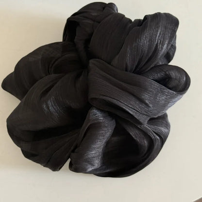 Fashion Vintage Glossy Chiffon Gauze Hair Scrunchies Women Elegant Large Elastic Hair Bands Bright Solid Ponytail Hair Ties Rope Black