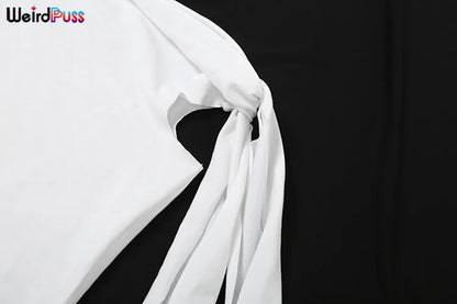 Weird Puss Chic Elegant 2 Piece Set Women Tracksuit Skew Collar Ribbon Tank Tsop+Leggings Casual Skinny Stretch Matching Outfits