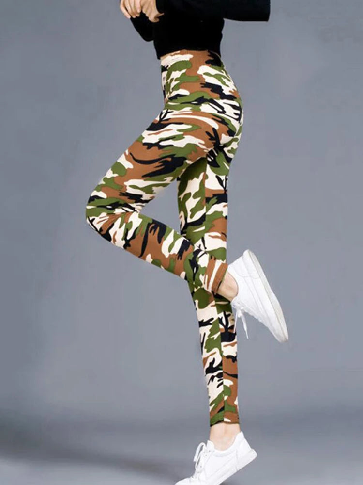 Women Fashion Camouflage Leggings Sexy Print Femme Push Up Pants Casual Camo Sport Workout Fitness Legging Camouflage Beige