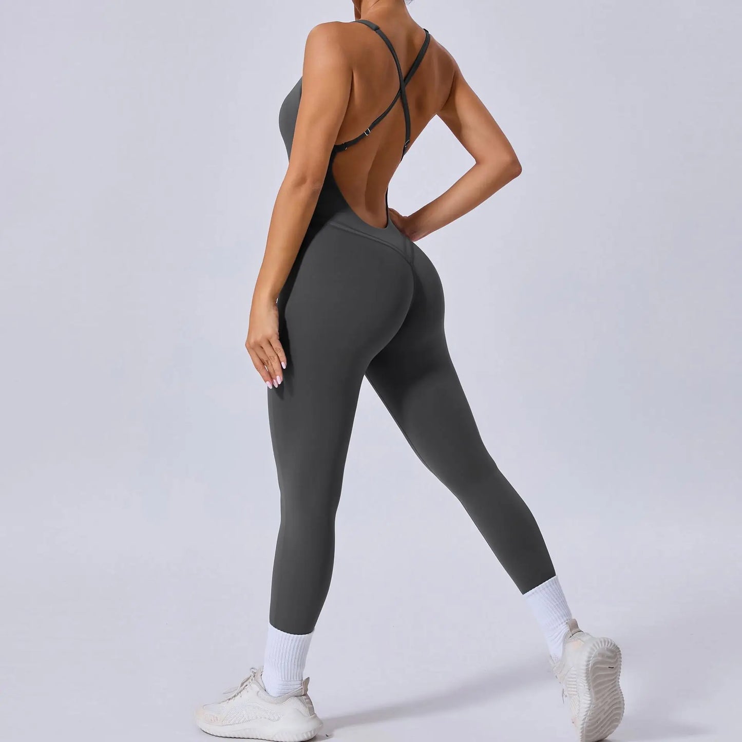 Rompers Yoga Sets Solid Black Hollow Out Bandage Backless Cross Jumpsuit for Women Fitness One-piece Gym Clothing Tracksuit