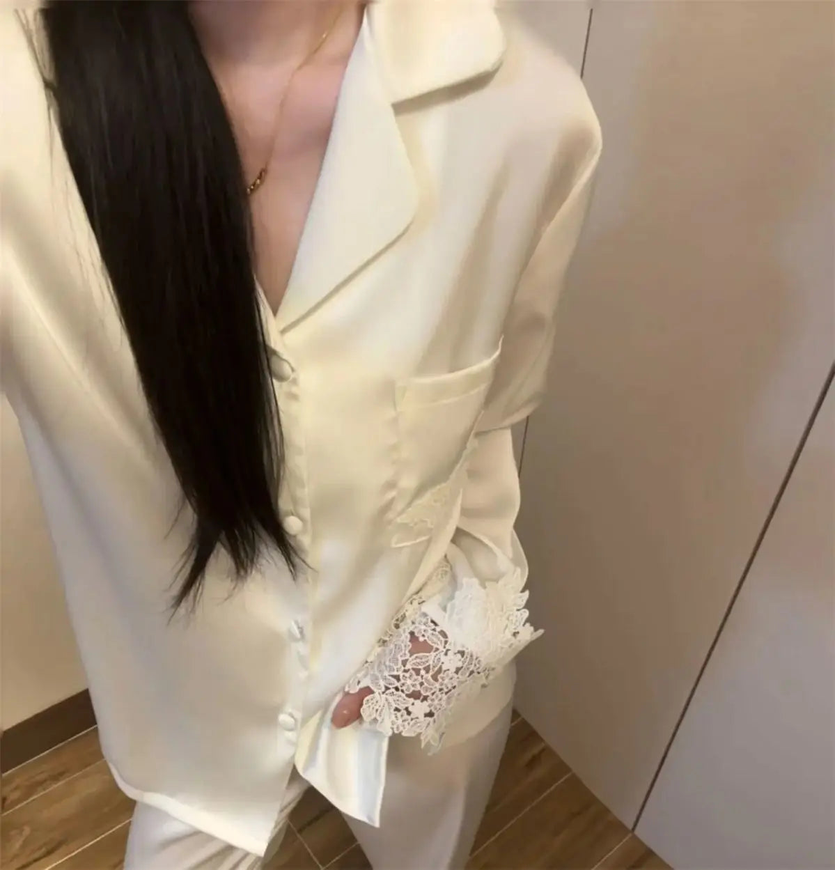 Pyjama Woman Silk Satin Sleepwear For Sleeping Clothes New Fashion Lace Home Clothing Women's Pajamas Suit Femme Nightwear