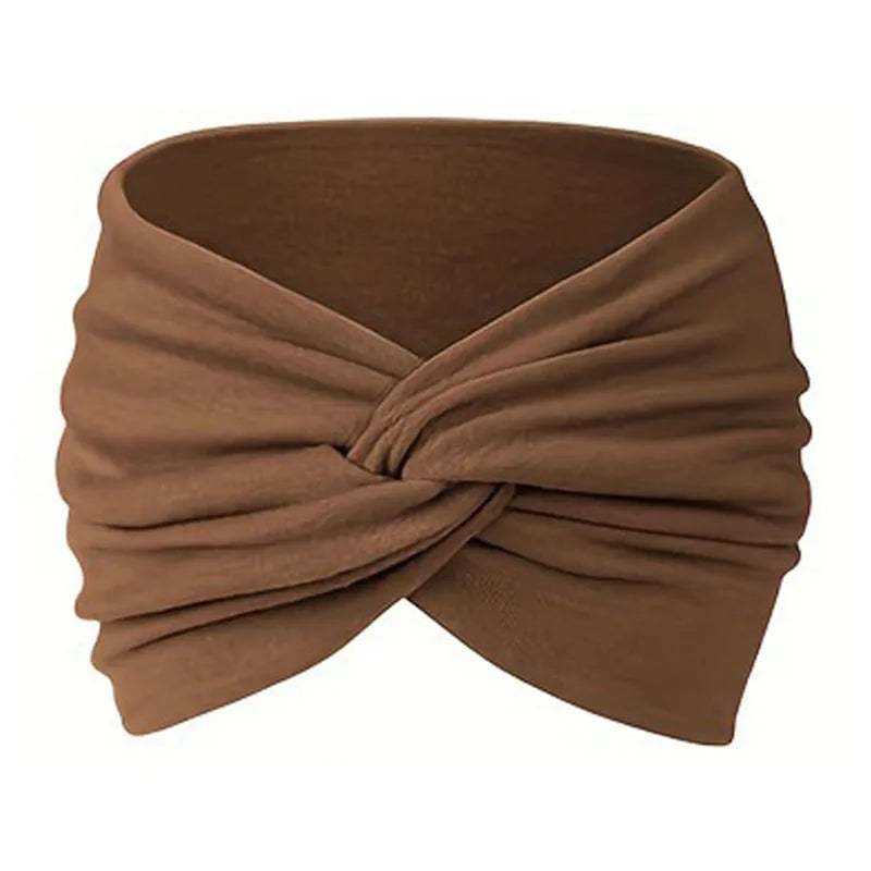 Women Headbands African Wide Hair Wrap Turban Twist Headband for Women Large Sport Workout Stretch Non-slip Big Hair Bands Brown
