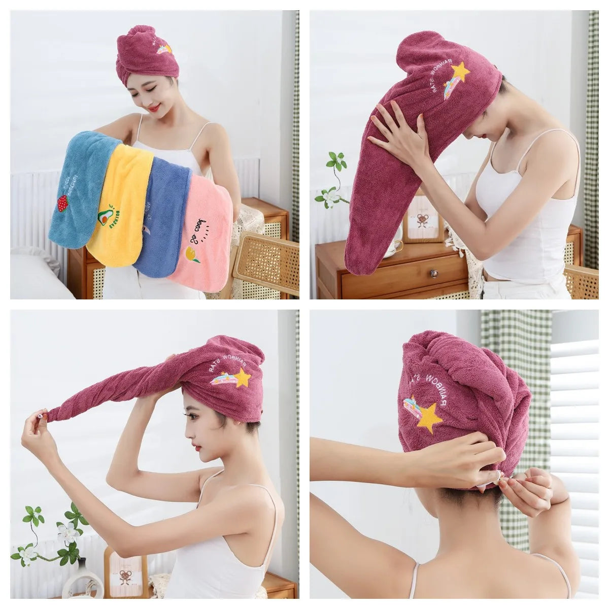 1pc Quickly Dry Hair Hat Super Absorbent Soft Bathroom Women Head Towels Girls Cute Hair Towel Hair Dry Wrap Bonnets Badiee Stylez