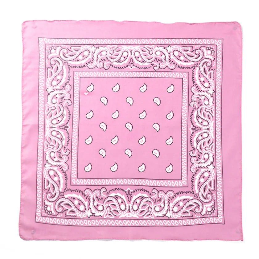 Fashion Hip Hop Bandana Kerchief Unisex Black Hair Band Neck Scarf Headwear Wrist Wraps Head Square Scarves Print Handkerchief Pink 55CM-55CM