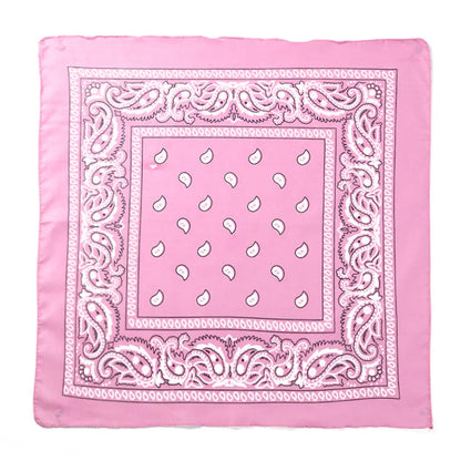 Fashion Hip Hop Bandana Kerchief Unisex Black Hair Band Neck Scarf Headwear Wrist Wraps Head Square Scarves Print Handkerchief Pink 55CM-55CM