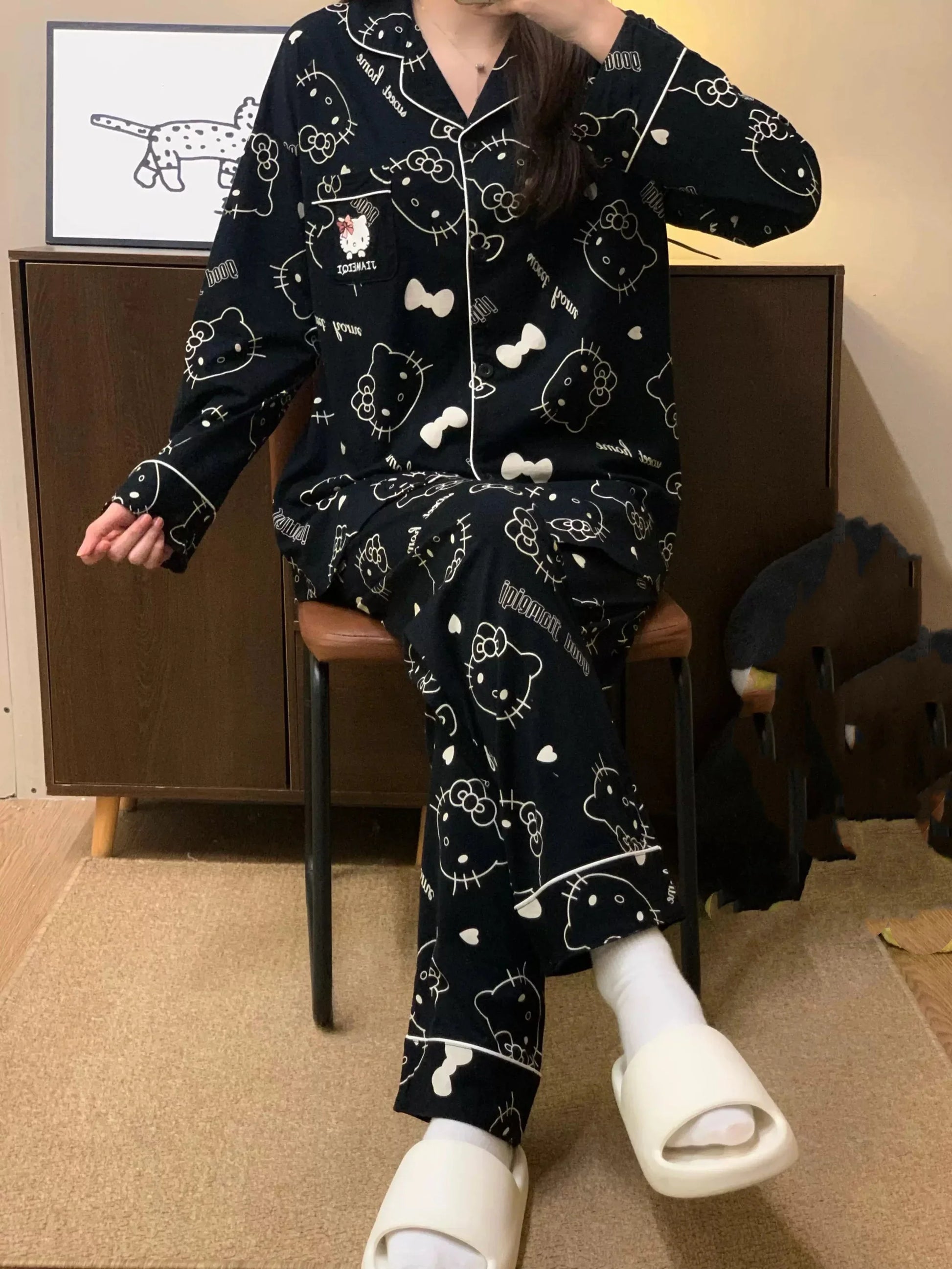 2Pcs/Set Hello Kitty Pajamas Anime Student Loungewear Kawaii Cute Girls Home Wear Shirt Shorts Set