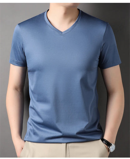 Top Grade 1.7% Mulberry Silk New Brand Tops Round Neck t Shirts For Men 2025 Summer Short Sleeve Casual Fashion Mens Clothing