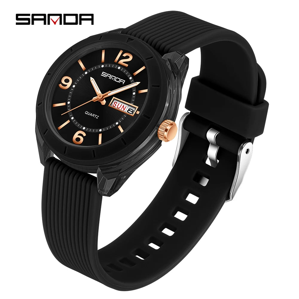 SANDA Quartz Watch for Women Waterproof Auto Date Week Elegant Luxury Ladies Wristwatch Waterproof Analog Women's Watches black