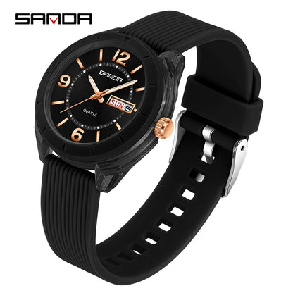 SANDA Quartz Watch for Women Waterproof Auto Date Week Elegant Luxury Ladies Wristwatch Waterproof Analog Women's Watches black
