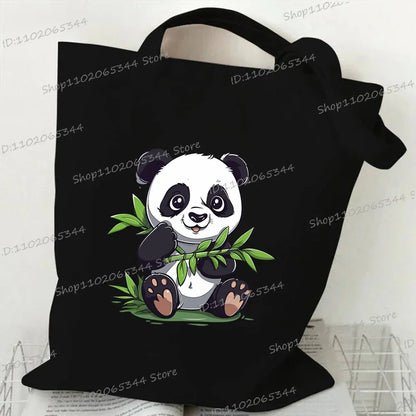 Canvas Bag for Women Cartoon Panda Printed Shopper Handbags Storage Reusable Canvas Shoulder Bag China Panda Female Tote Bag 1