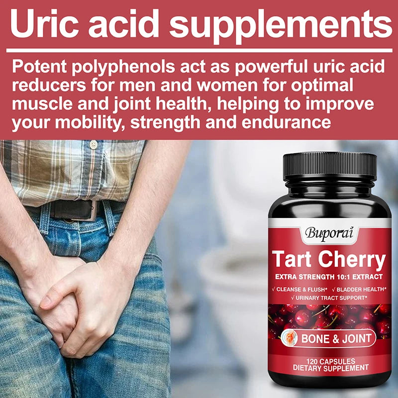 Tart Cherry Capsules - Uric Acid Cleansing, Joint Health, Promotes Muscle Recovery, Antioxidant