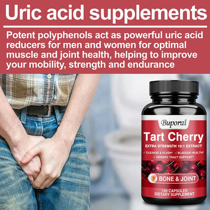 Tart Cherry Capsules - Uric Acid Cleansing, Joint Health, Promotes Muscle Recovery, Antioxidant