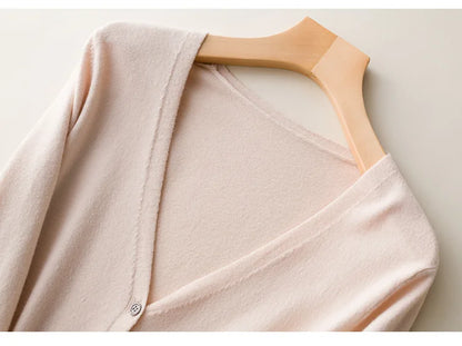 Women Cardigans 2025 Single Breasted Solid Knitted Shirt Spring Autumn Cardigan Korean Fashion V-neck Sweaters Knit Outerwear