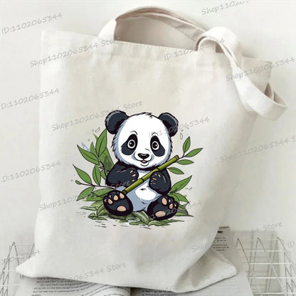 Canvas Bag for Women Cartoon Panda Printed Shopper Handbags Storage Reusable Canvas Shoulder Bag China Panda Female Tote Bag 8