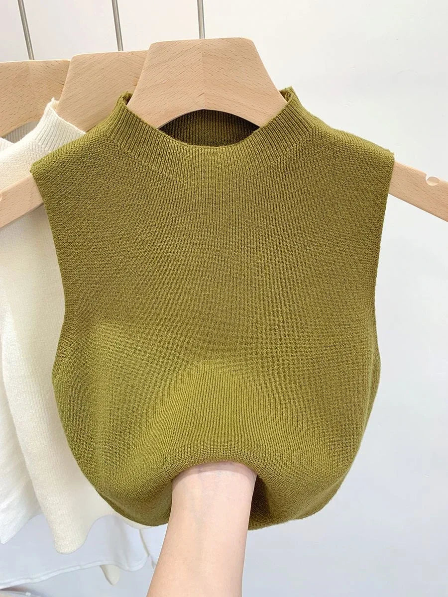 Knitted Top Women Y2K Tank Top Half Neck Vest Female Sleeveless Sweater Chic Streetwear Solid Skinny Tube Top Summer 2025