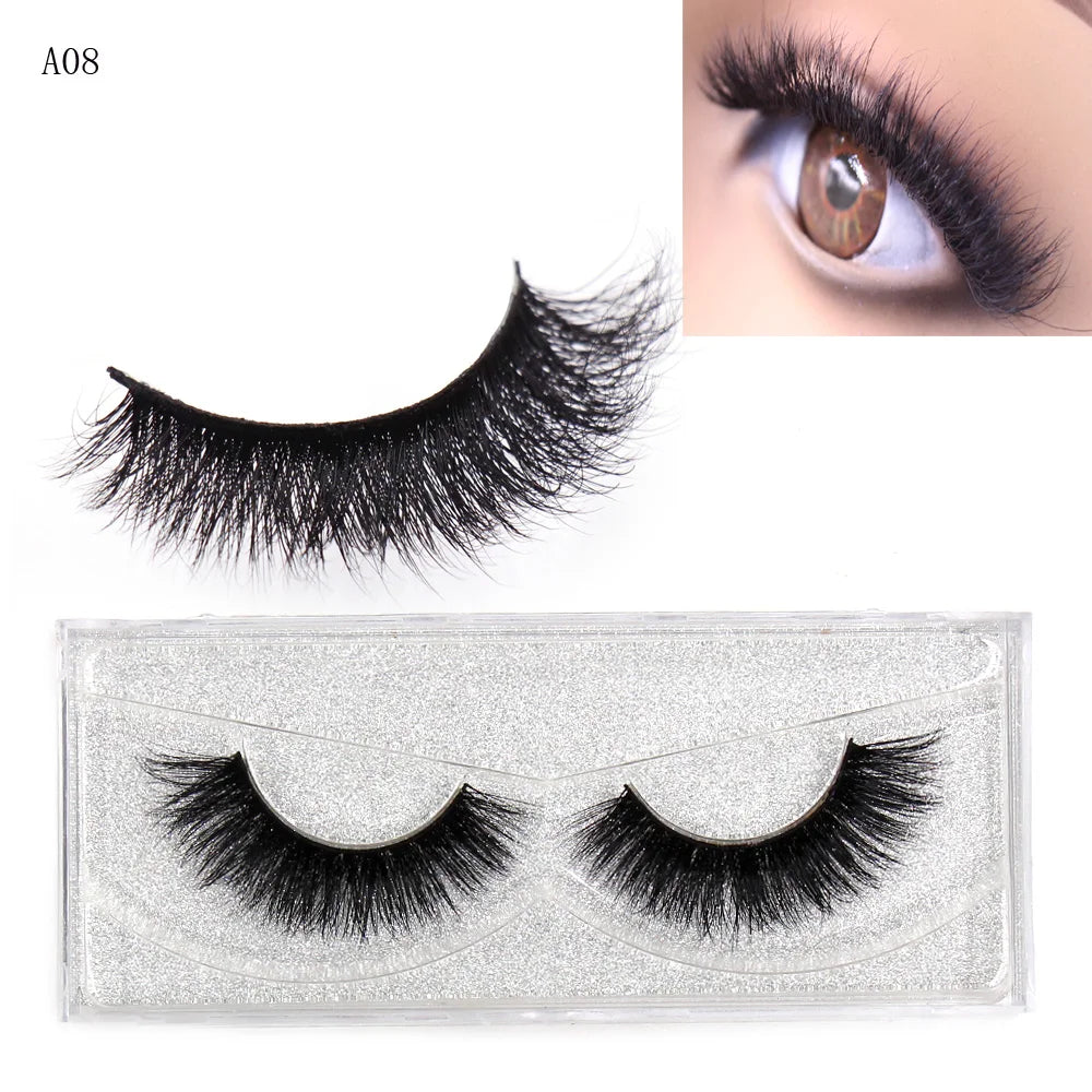 LEHUAMAO False Eyelashes Mink Lashes Natural Thick False Eyelashes Extension Wispy Soft Lashes Makeup Tools D22 1Pair-A08