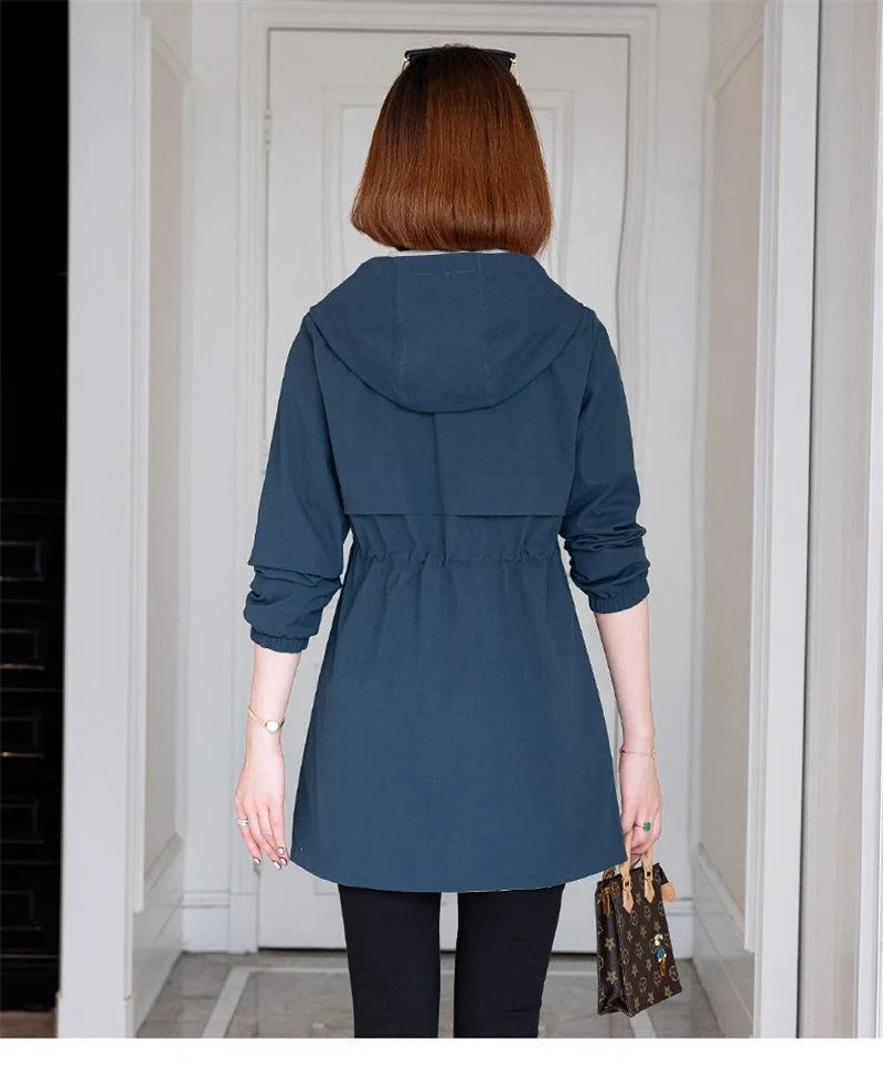 Double-Sided Trench Coat Women 2023New Fashion Spring Autumn Clothes Hooded Mid-Length Windbreakers Female Outerwear Casual Tops