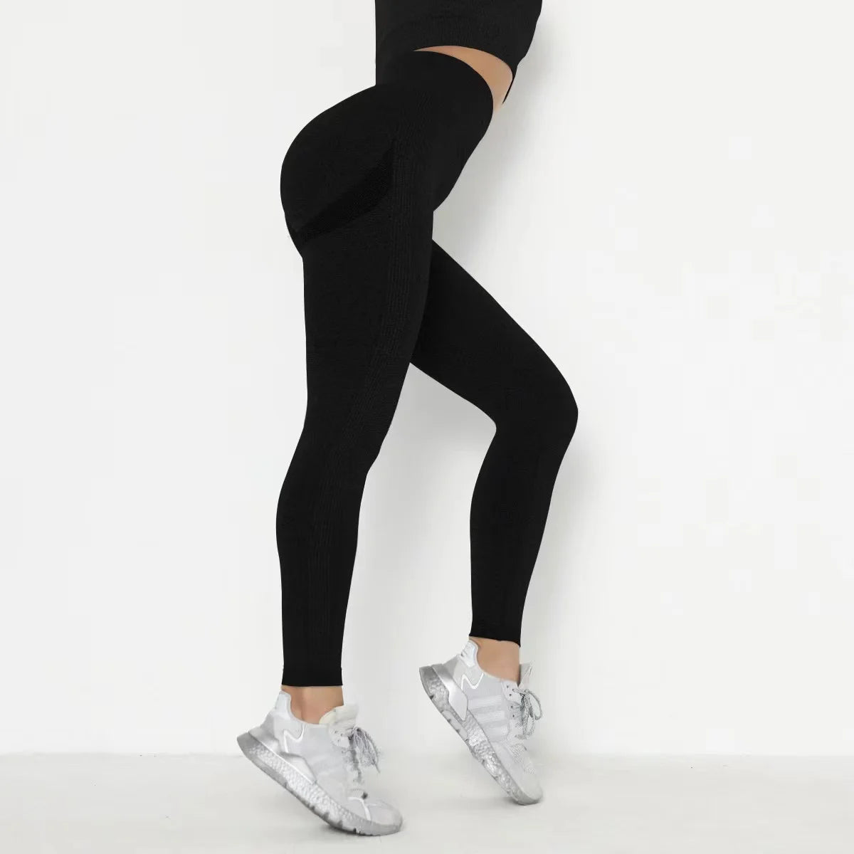 Fitness Women Sport Seamless Leggings High Waist Elastic Solid Yoga Leggings Gym Jogging Quick Dry Push Up Slim Pants Female black