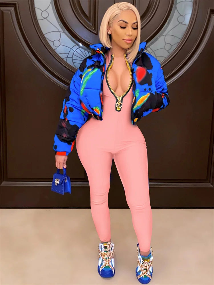 WESAYNB Wholesale Streetwear Clothes Zipper Long Sleeve Jumpsuit Women 2022 Black Blue Pink One-pieces Outfits Bodycon Jumpsuits