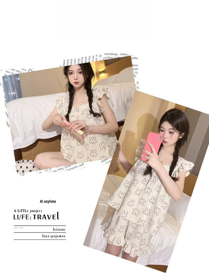 Summer Spwear Women's 2025 New Japanese Sle Fre Vest orts Woven Cotton Thin Home Clothes Set Sweet Print ort Pants