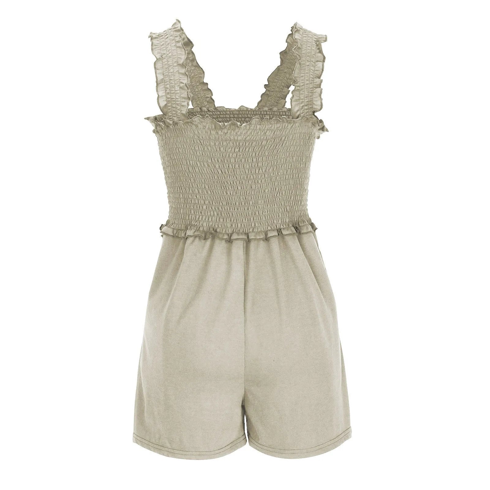 Summer Square Neck Sleeveless Shorts Rompers Casual Beach Elastic Tank Tops Jumpsuit Clothes For Women With Pockets Shorts