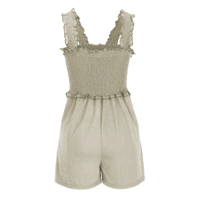 Summer Square Neck Sleeveless Shorts Rompers Casual Beach Elastic Tank Tops Jumpsuit Clothes For Women With Pockets Shorts