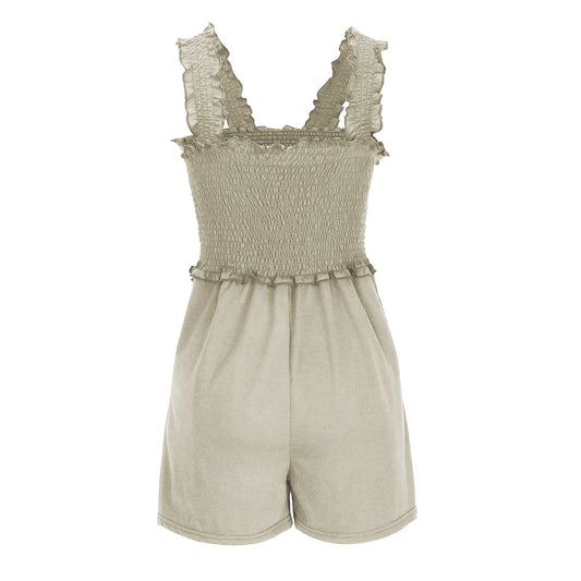 Summer Square Neck Sleeveless Shorts Rompers Casual Beach Elastic Tank Tops Jumpsuit Clothes For Women With Pockets Shorts