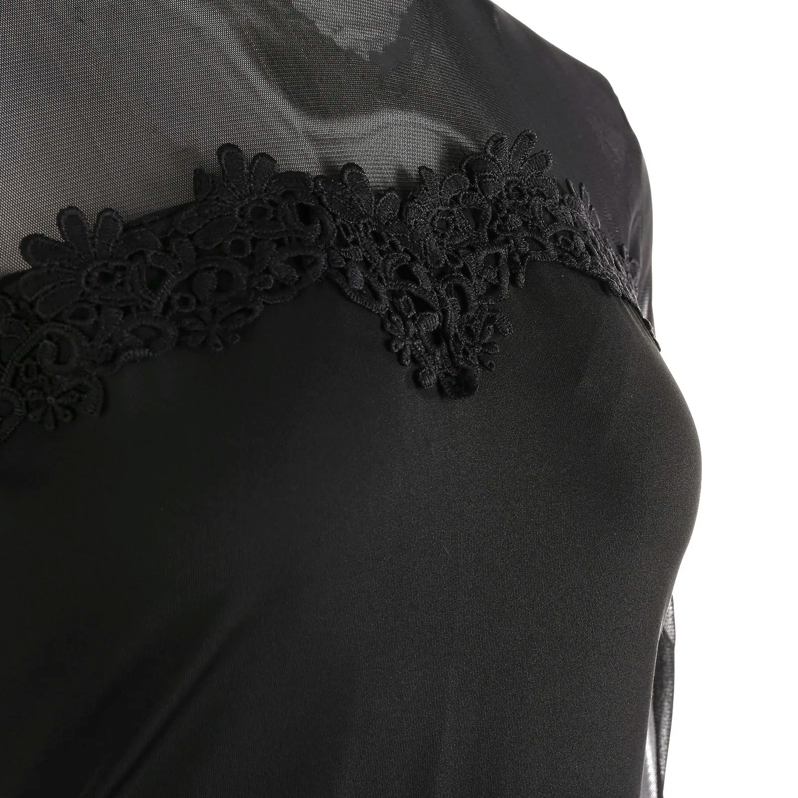 Women Hip Dress Solid Color Lace Mock Neck Long Sleeve See Through Mesh Dress for Cocktail Parties Bars Night Clubs