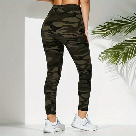 Camouflage Gray Green Tight Casual High Stretch Women's Leggings, Sporty And Sexy Fitness Retro Nine Point Pencil Pants army green