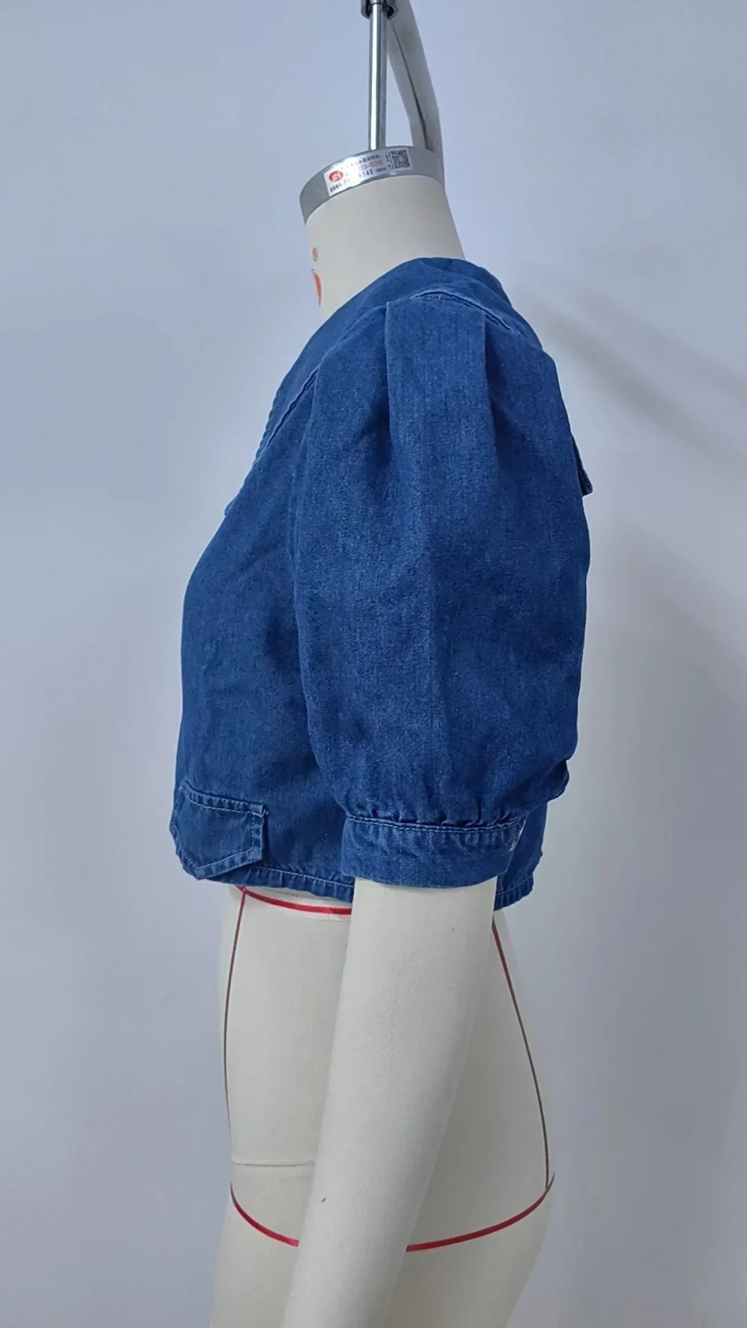 Women Denim Jacket Sailor Collar Single Breasted Coat Half Sleeve Cardigan Outerwear Basics Solid Slim Pockets Washing Slim