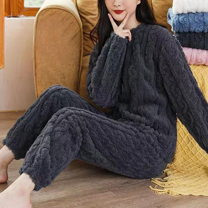 Women Warm 2 Piece Sets Thicken Soft Velvet Ribbed Fleece Set Pullover And Pants Casual Pajama Sets Women Autumn Winter 2023