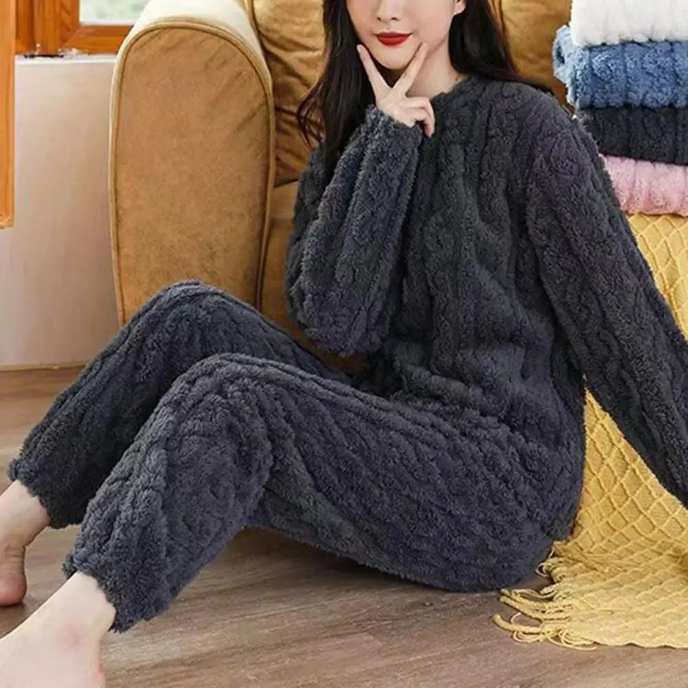 Women Warm 2 Piece Sets Thicken Soft Velvet Ribbed Fleece Set Pullover And Pants Casual Pajama Sets Women Autumn Winter 2023