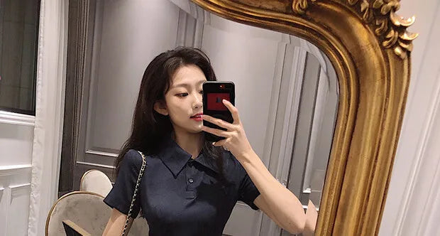 Hebe Sle Retro Collar Little Bla Dr Women Sweet And Spicy Waist Cinching Summer ort Sve High Waist A-Line Dr