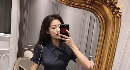 Hebe Sle Retro Collar Little Bla Dr Women Sweet And Spicy Waist Cinching Summer ort Sve High Waist A-Line Dr