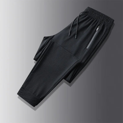 Big Size Men's Pants Ice Silk Stretch Elastic Waist Sweatpants Men Summer Casual Sport Joggers Black Mesh Trouser Male Large 9XL Black mesh sweat leg