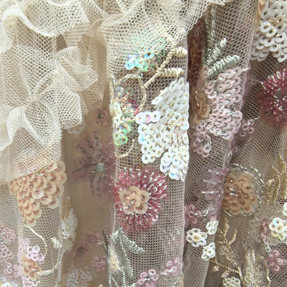 IEQJ Fashion Pink Embroidered Sequins Dress Women's Round Neck Ruffles Half Sleeves Ankle-length Dresses New 3A132 Badiee Stylez