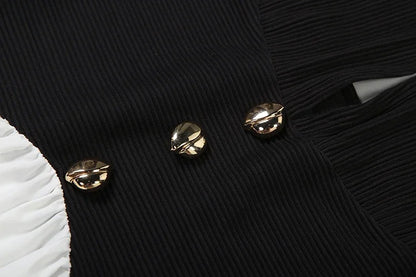 Patchwork Stripe Button Elegant Stretch Skinny French Maxi Bodycon Sexy Halter Dress Women Backless Low Chest Lace-Up Overalls