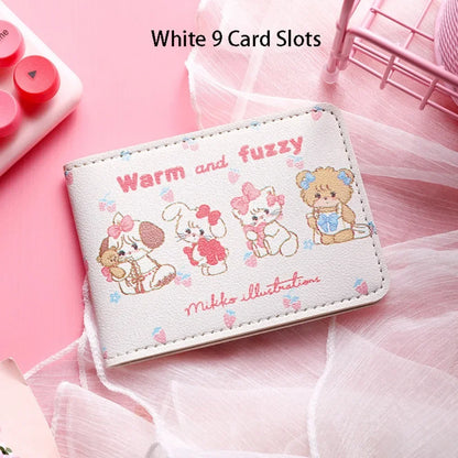Vintage Bear and Rabbit Short Wallet Multi Slot Portable Money Bag PU Coin Purse Girl C 9 white