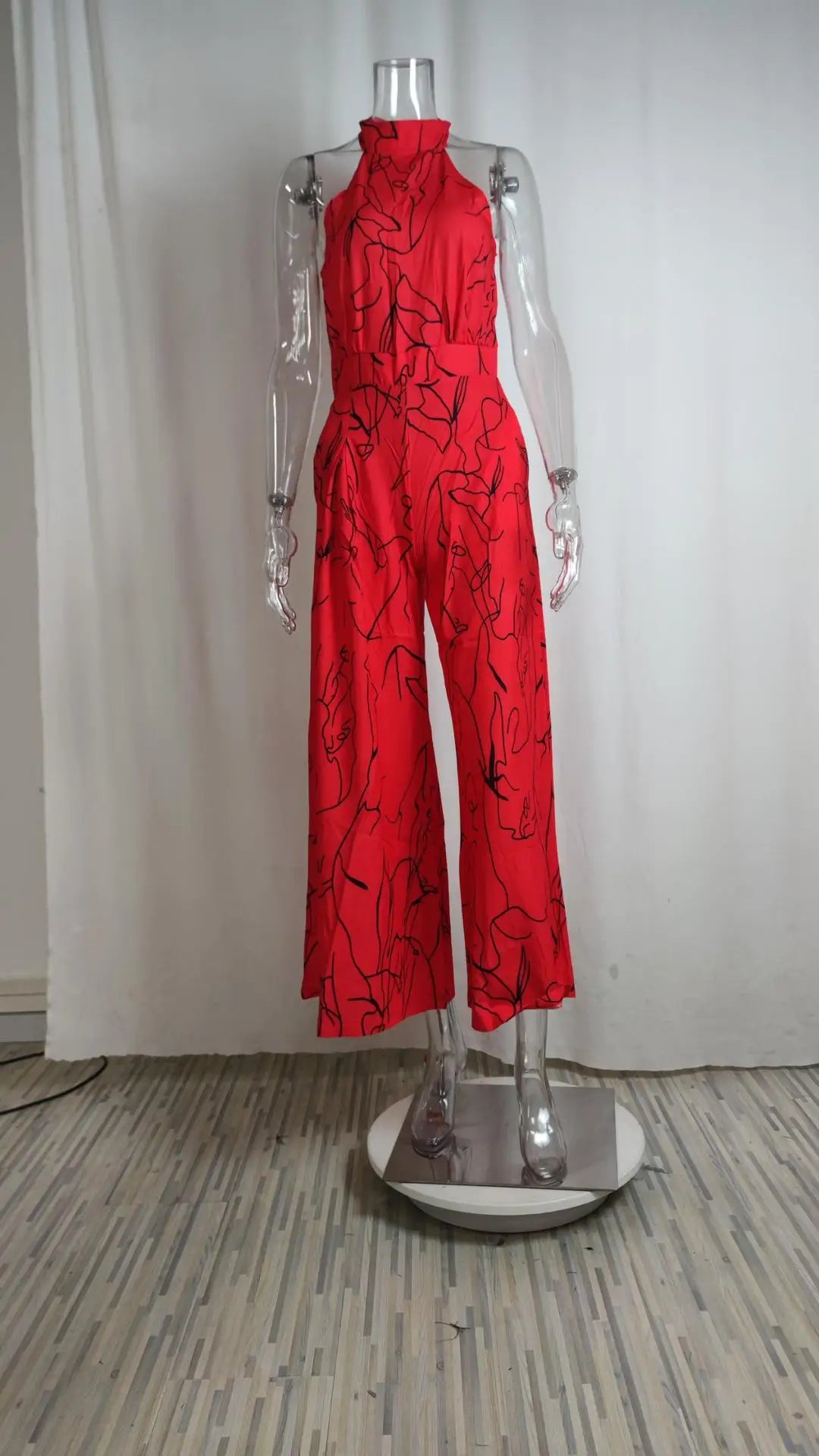 Women's 2025 Off-Shoulder Jumpsuit Flare Wide Leg Romper Artistic Print Lace-up High Waist Vacation Street Style Light Social Badiee Stylez