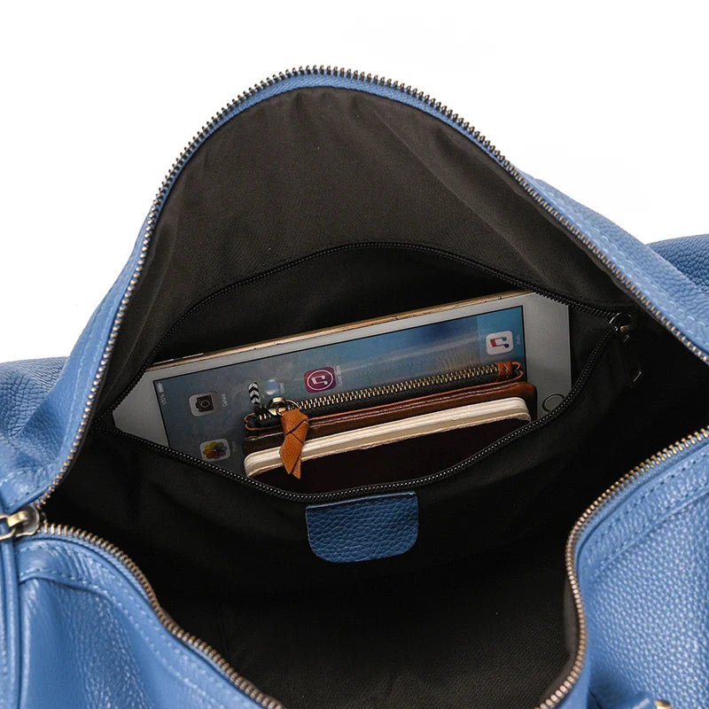 Luxury Genuine Leather Men Women Travel Bag Cow Leather Carry On Luggage Bag Travel Shoulder Bag Male Female Weekend Duffle Bag