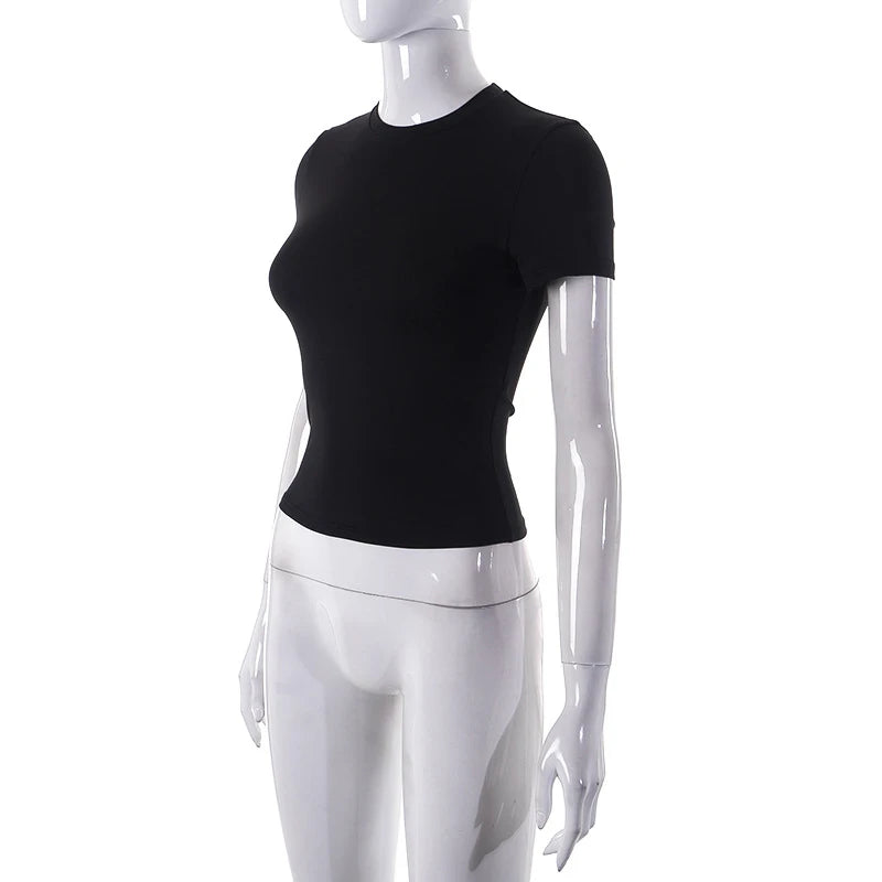 2024 Spring New Short Sleeve T-Shirt Women Solid Simple Casual Soft All-Match Hot Basic Crop Tops Tees Summer Fashion