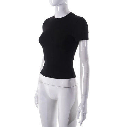 2024 Spring New Short Sleeve T-Shirt Women Solid Simple Casual Soft All-Match Hot Basic Crop Tops Tees Summer Fashion