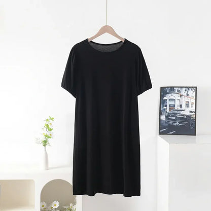 Plus size Summer women's Loose dress short sleeves solid color XL to 8XL dresses black