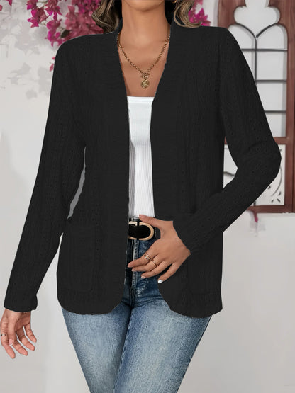 Plus Size Open Front Cardigan - Lightweight Sheer Jacket with Pockets, Chic Fall Outerwear for Women black