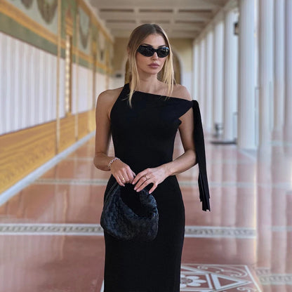 Candyhot Sexy Solid O-Neck Sleeveless Casual Fashion Dress Y2K Summer Slim Fit Piece Maxi Dress Evening Dresses Women's Clothing black