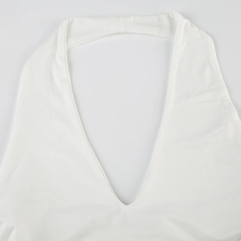 Cuteandpsycho Halter Neck Sext Tops Solid Basic Clubwear Fashion Slim Backless Cloth for Women Y2K Vintage 2000s Streetwear Tee