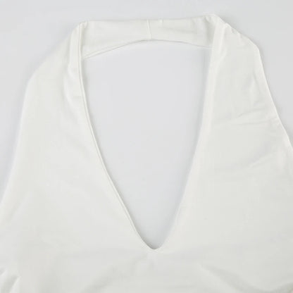 Cuteandpsycho Halter Neck Sext Tops Solid Basic Clubwear Fashion Slim Backless Cloth for Women Y2K Vintage 2000s Streetwear Tee