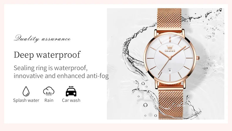 OLEVS Watch For Women Japan Quartz Movement 6.5mm Case Thickness Waterproof Ladies Hand Clock Calendar Fashion Dress Wrist Watch