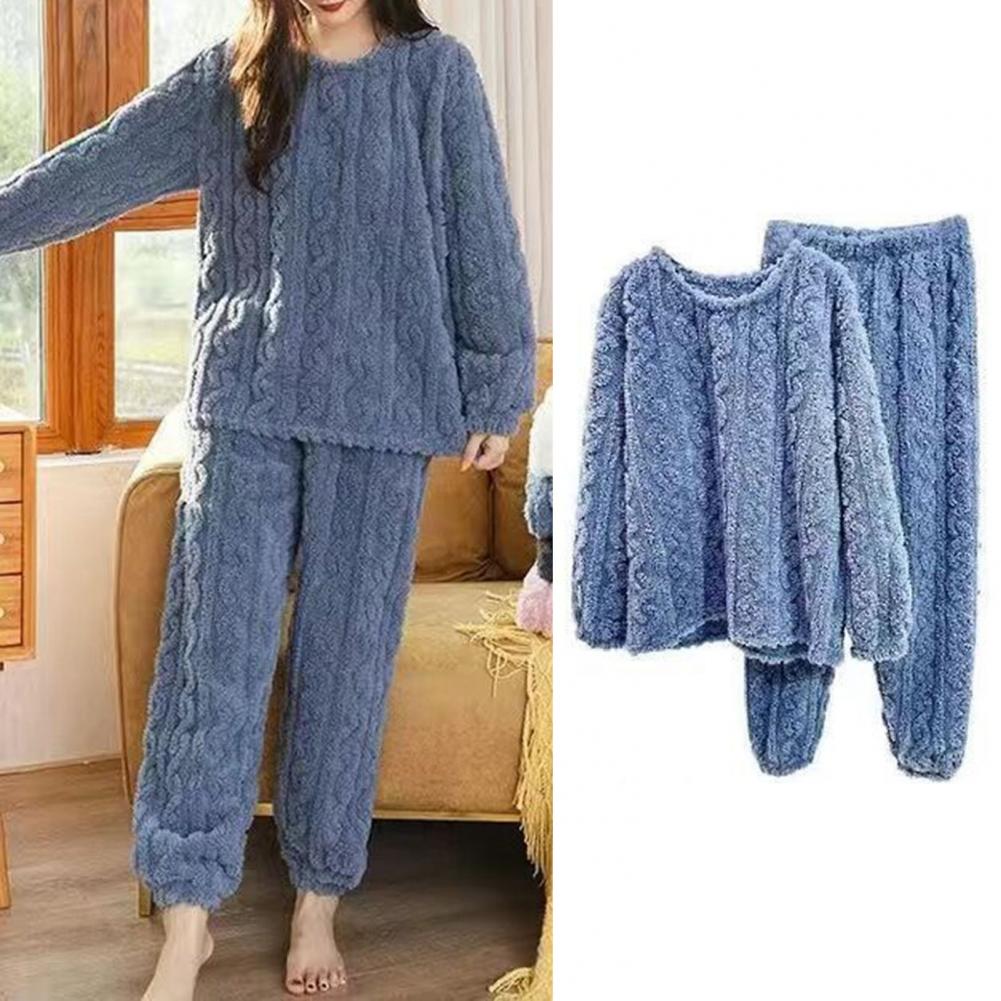 Women Warm 2 Piece Sets Thicken Soft Velvet Ribbed Fleece Set Pullover And Pants Casual Pajama Sets Women Autumn Winter 2023